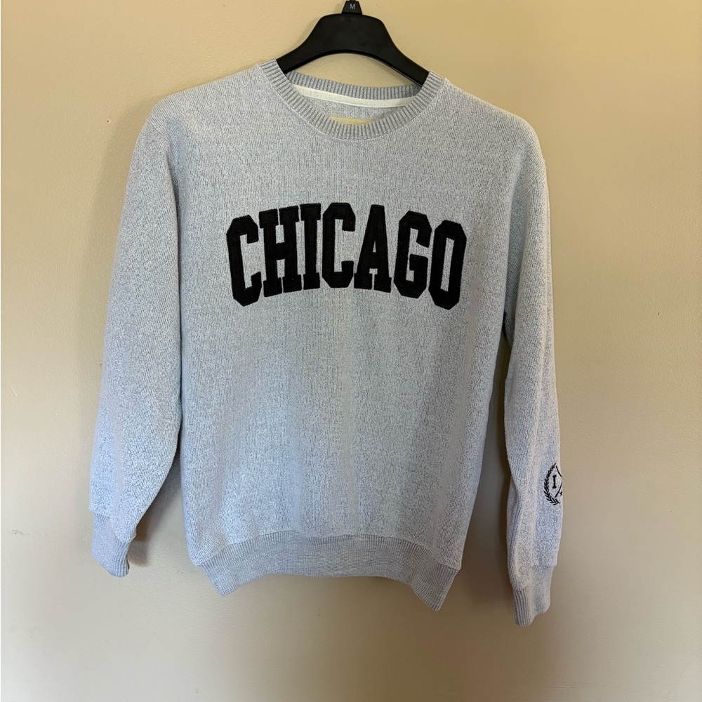 New York Popular Embroidered Chicago Cotton Crewneck Sweater Grey Black Chitown